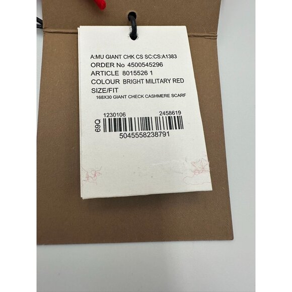 Burberry Giant Check Cashmere Scarf Bright Military Red 168*30cm - Picture 6 of 10